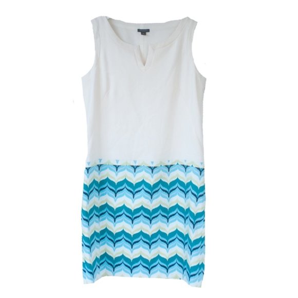 Ann Taylor Blue Cream Geometric Shift Tunic Dress - Picture 3 of 7